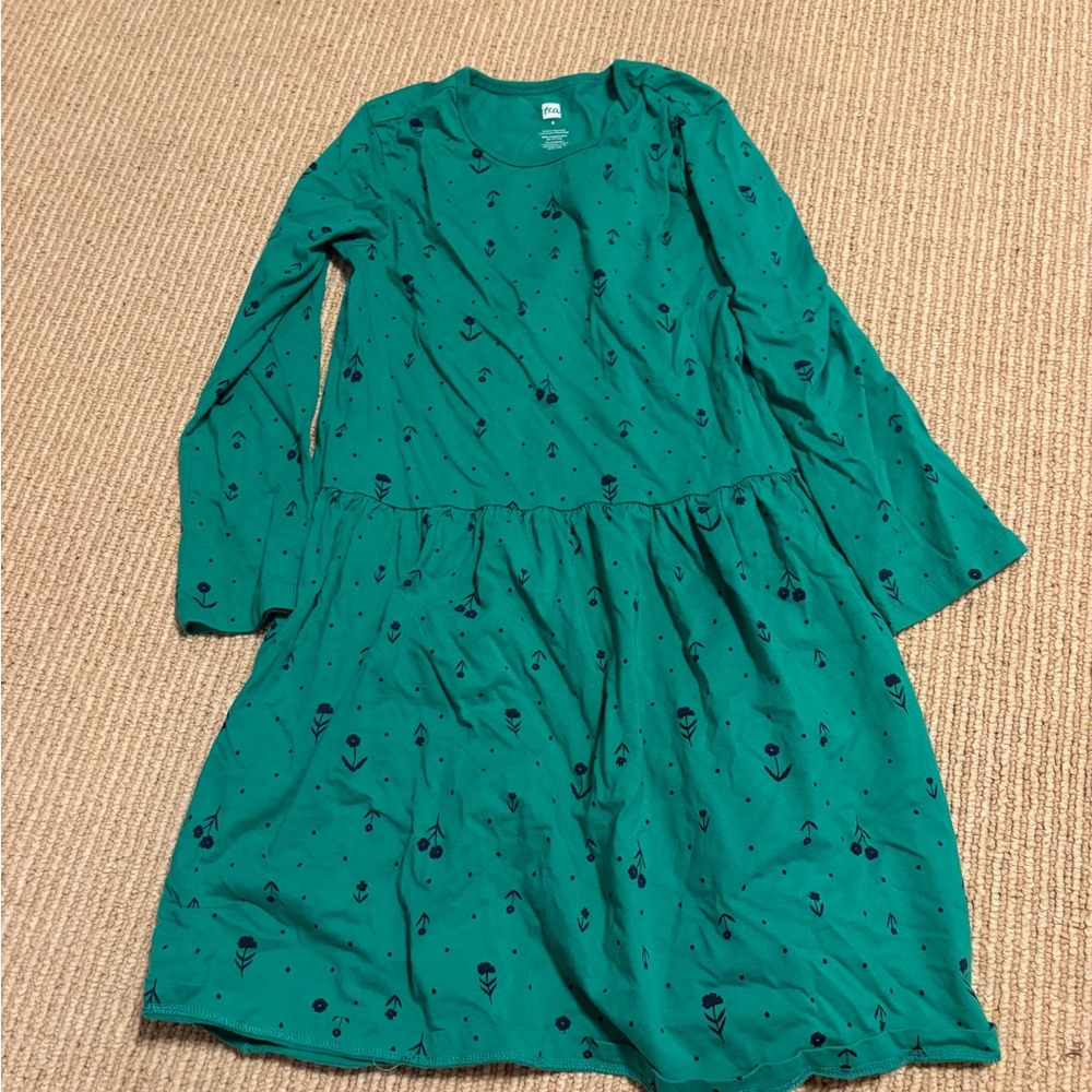 Tea Collection Teal Green Long-Sleeve Floral Dress